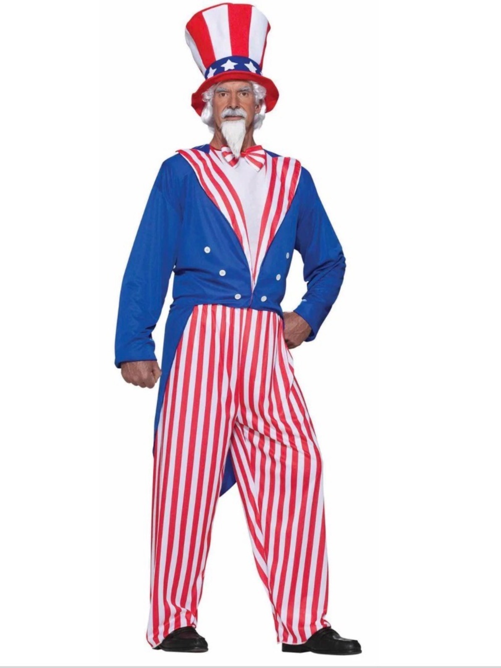 Uncle Sam Adult Halloween Costume- Blue, Red & White Patriotic Outfit XL